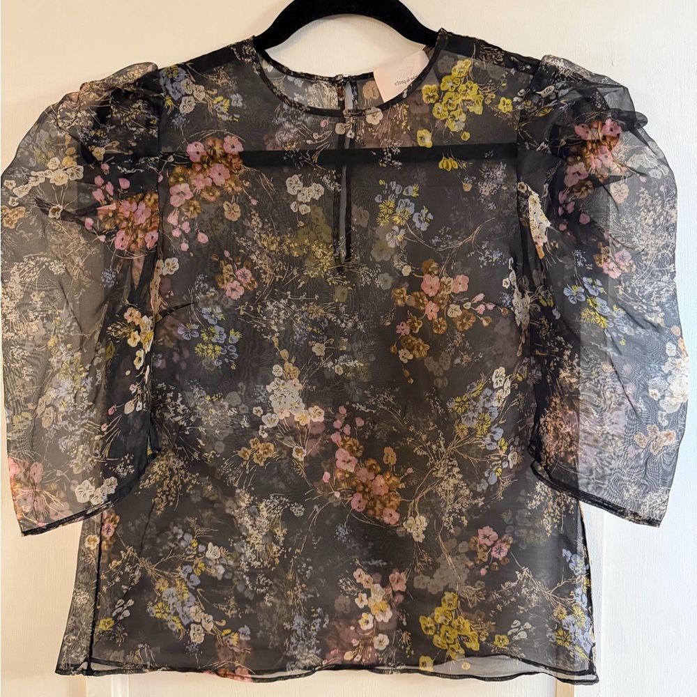 Cinq à Sept Erin Sakura Black Floral Sheer Blouse